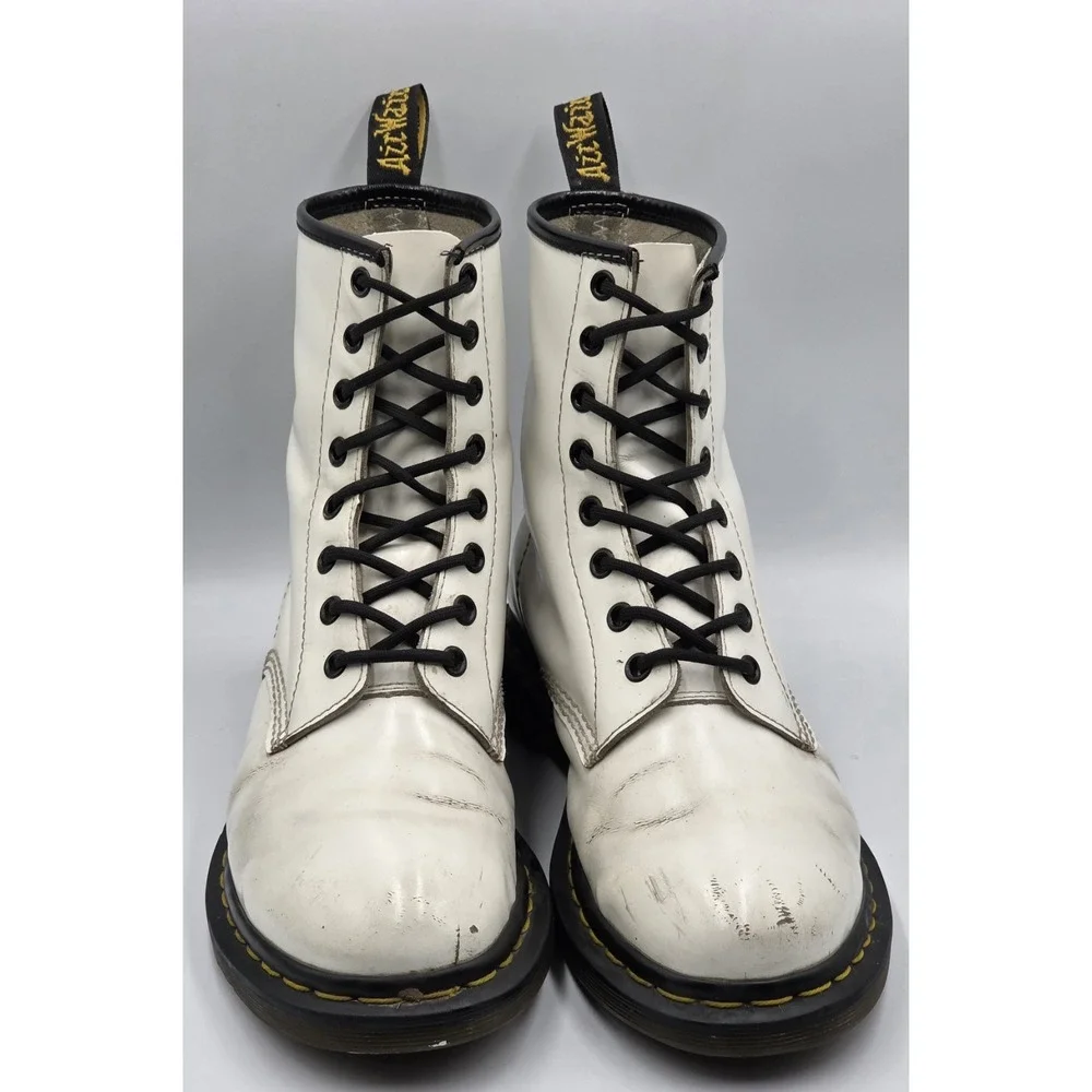 Dr Dr. Martens 1460 Black White Leather Boots UK 7 US Men 8 EU 41 Lace Up